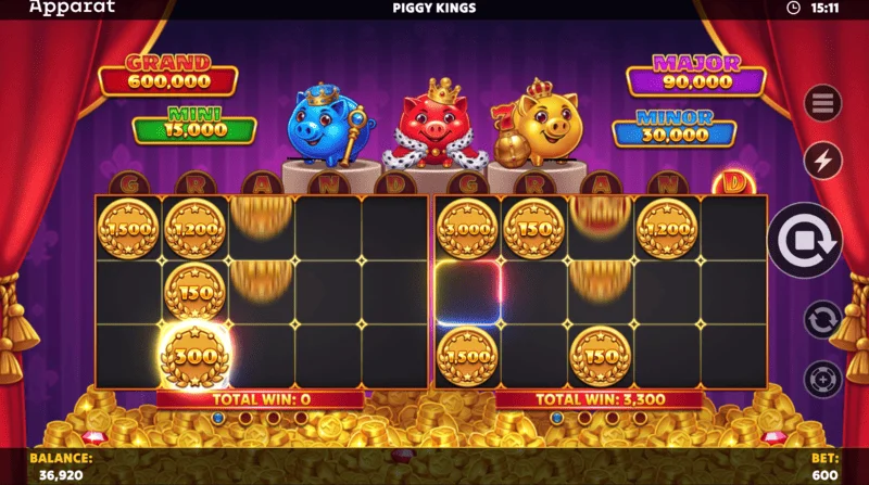 Piggy Kings - menu tetapan dan julat pertaruhan