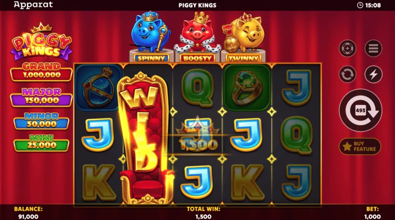 Piggy Kings - Booster Coin dalam tiga warna di medan permainan